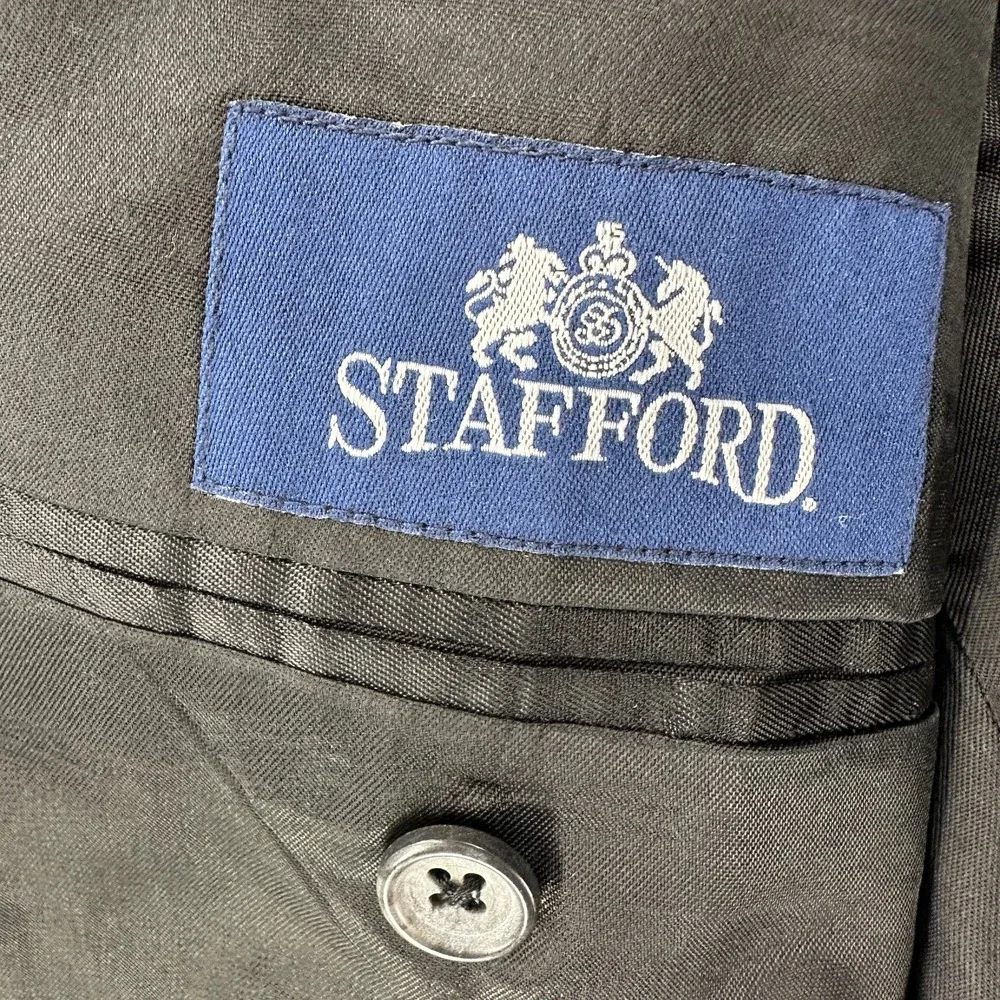 Stafford Plaid Houndstooth Suit Blazer Jacket‎ 48L Pants 41X31 Metal Buttons